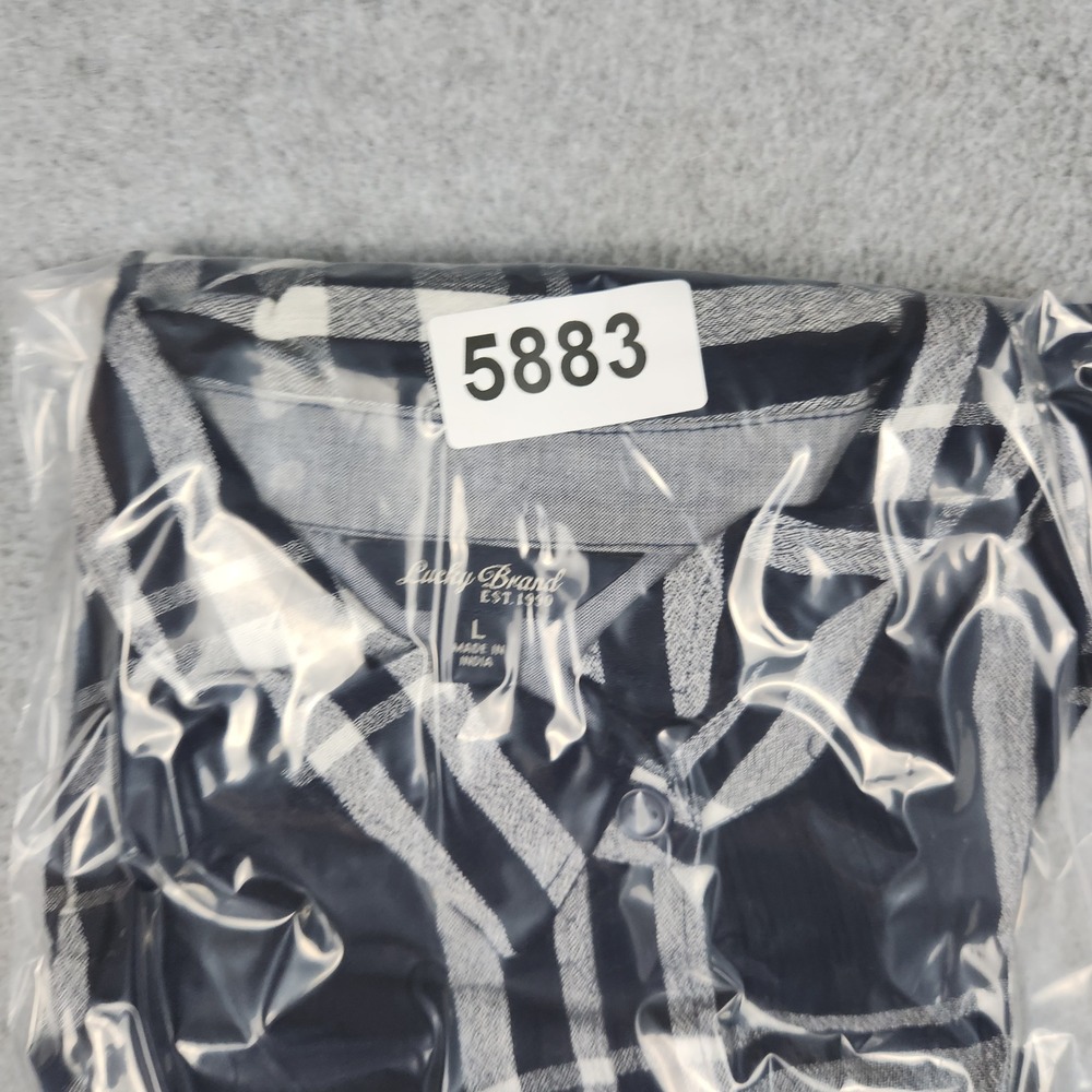 Lucky Brand Shirt Womens Large Black White Plaid Casual Streetwear Button Up - Picture 7 of 7